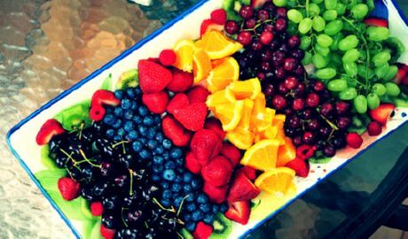 Red oranges, cherries and blueberries