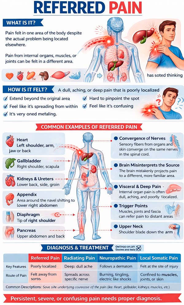 Referred Pain Explained Referred pain: causes, mechanisms, diagnosis and treatment | Health ...